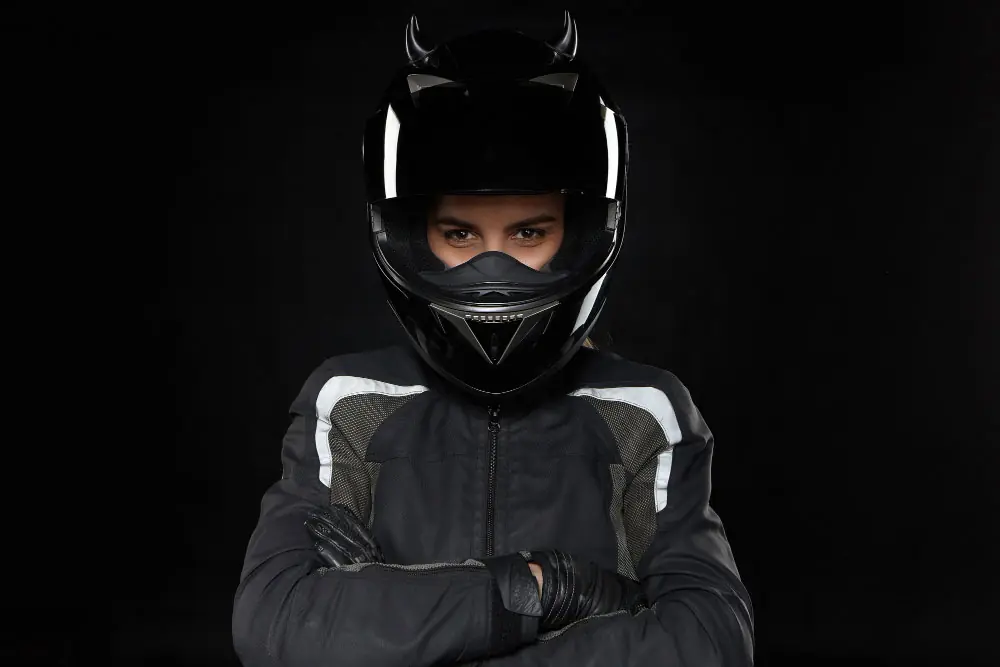 Person wearing protective motorcycle gear